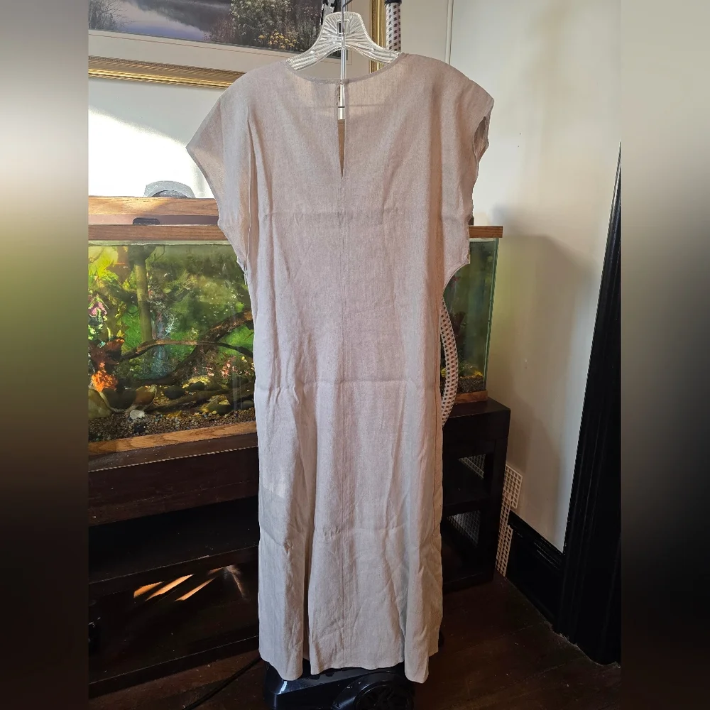 New Calvin Klein Linen Stretch Elegant Cream Midi Dress Large - Picture 13 of 13